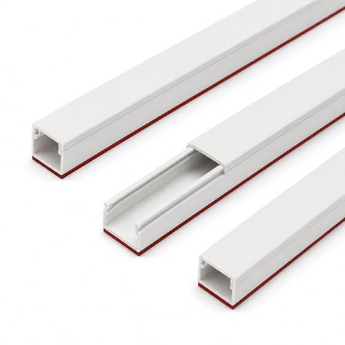 White PVC cable trunking, self-adhesive, 16x16mm size, in original packaging.